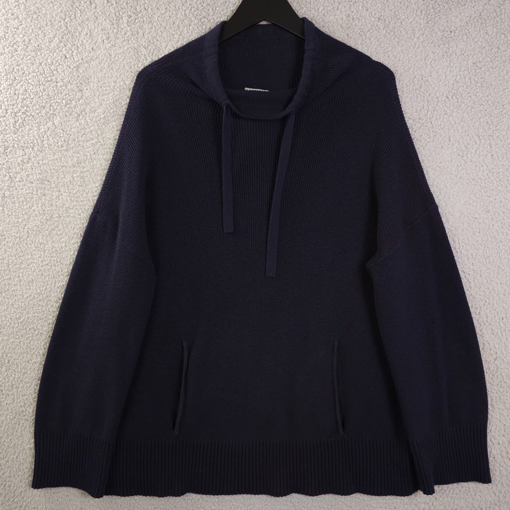 T by Talbots Sweater Womens XL Blue Shaker Stitch Funnel Neck Pullover Pocket
